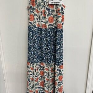 Cato Floral Patterned Dress in Orange and Blue